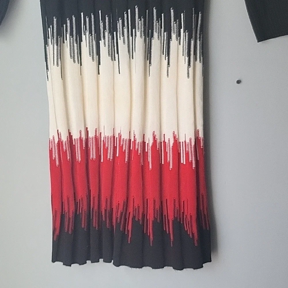 Studio One black/cream/red pleated sweater dress
